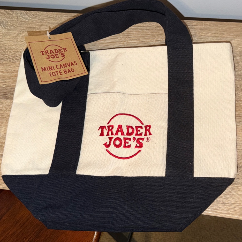 Trader Joe's Black and Cream Mini Canvas Tote Bag